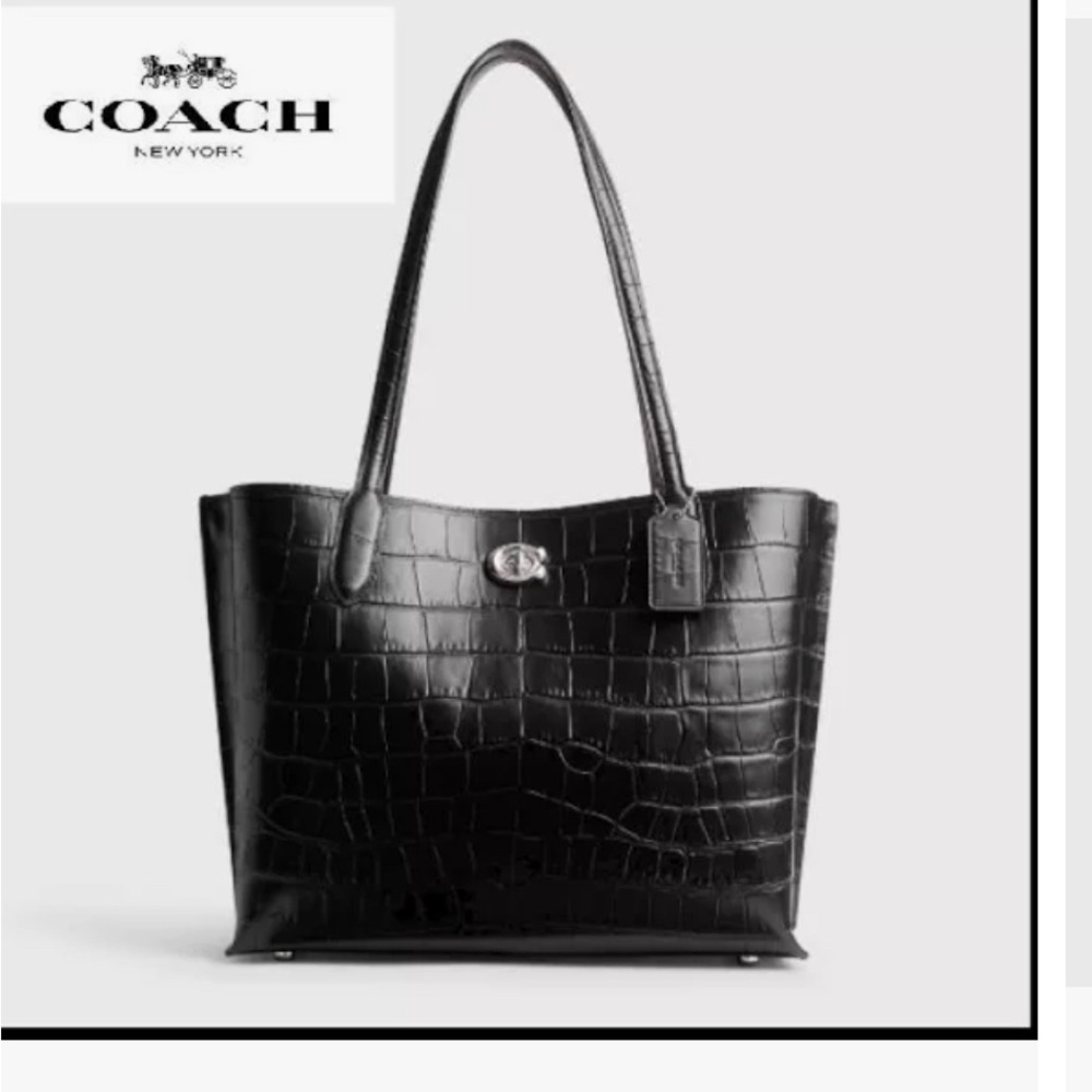 Coach Willow Tote Bag Croc Embossed Black Leather. Retail $350, **Not outlet